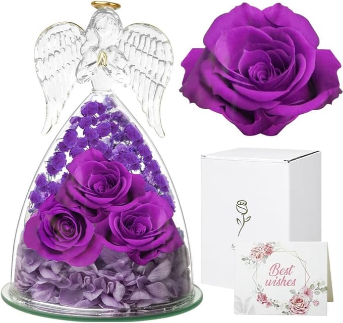 Eeuwige Roos in Glas als Engelenfiguur Cadeau voor Vrouwen