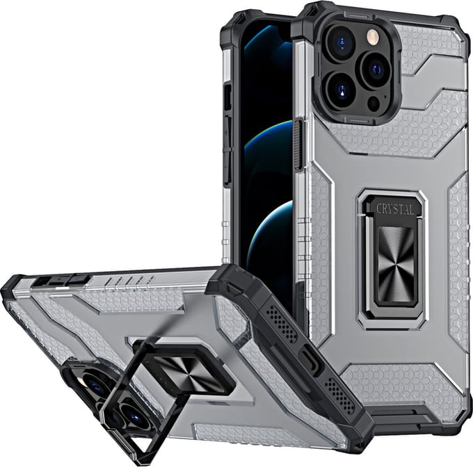 Crystal Ring Case Kickstand Tough Rugged Cover geschikt voor iPhone 13 Pro Max - zwart