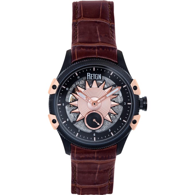 Reign Solstice Automatisch semi-skelet horloge - donkerbruin/roségoud