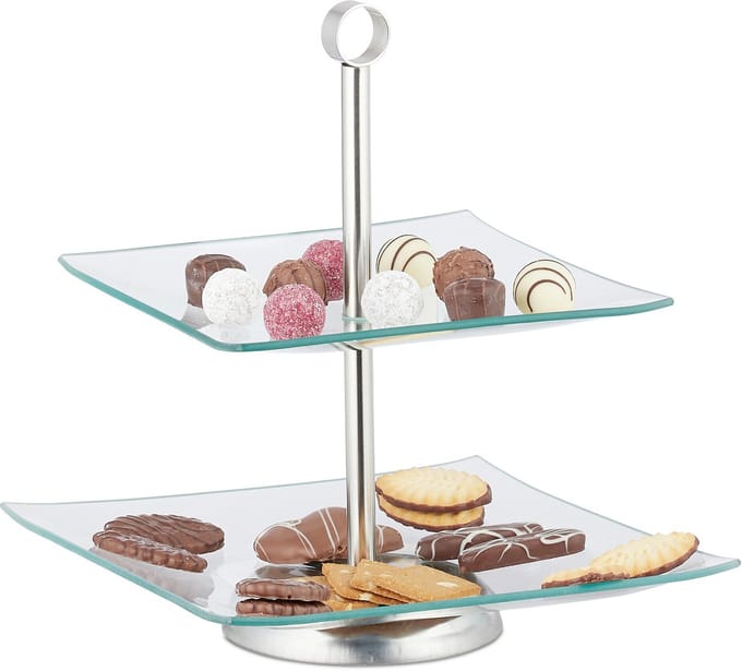 etagère 2 laags - vierkant - voor cupcakes - fruit - high tea - glas
