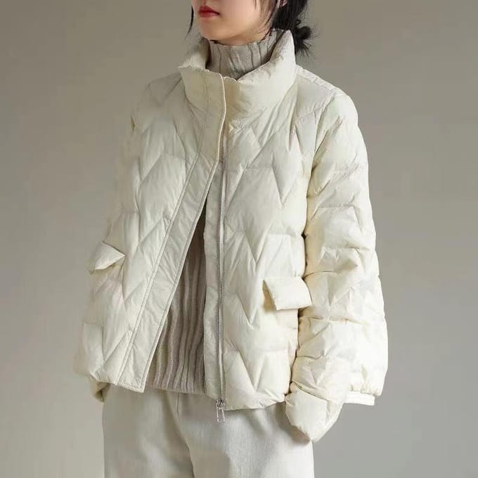 Nieuwe Lichte en Korte Damesmode Losse Donzen Jas Veelzijdig V-vormig Model L black