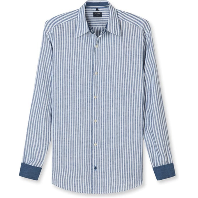 OLYMP Casual regular fit overhemd - structuur - royal blauw met wit gestreept