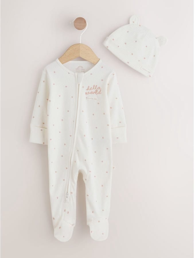 Next - Pasgeboren unisex - Baby pyjama en muts set - Wit