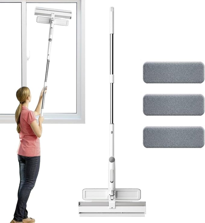 Raamwisser Set - Glasreiniger Tool - Streeploos Ramen - Grote Capaciteit Fles - Verstelbare Lengte - Wit