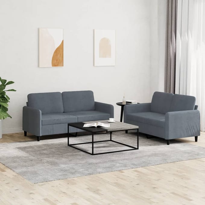 vidaXL - 2-delige - Loungeset - fluweel - donkergrijs