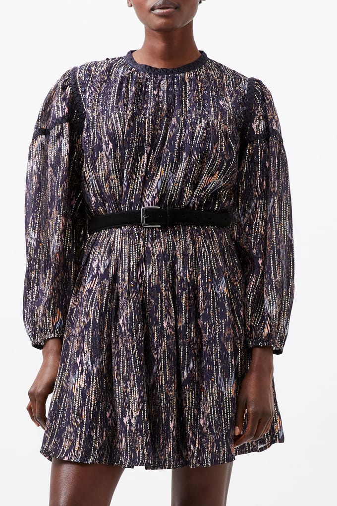 French Connection Carissa Lurex Jacquard Mix Drs Marine Größe: 14 | Minikleider Outlet | Damen