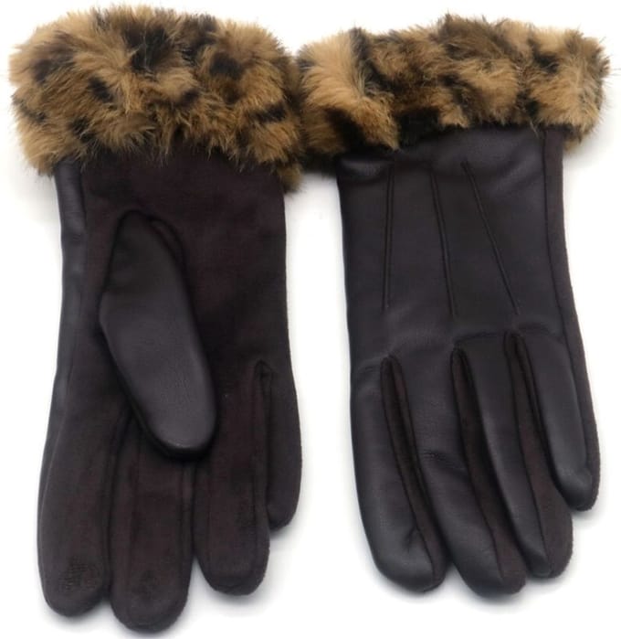 Handschoenen Bruin Luipaard print - Imitatiebont - Met touchscreen tip - Cadeautip - Damesdingetjes