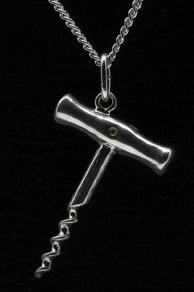 Zilveren Kurkentrekker ketting hanger - groot