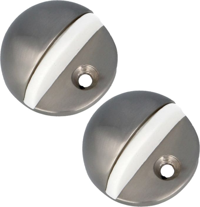 AMIG Deurstopper/deurbuffer - 2x - D45mm - inclusief schroeven - geborsteld nikkel