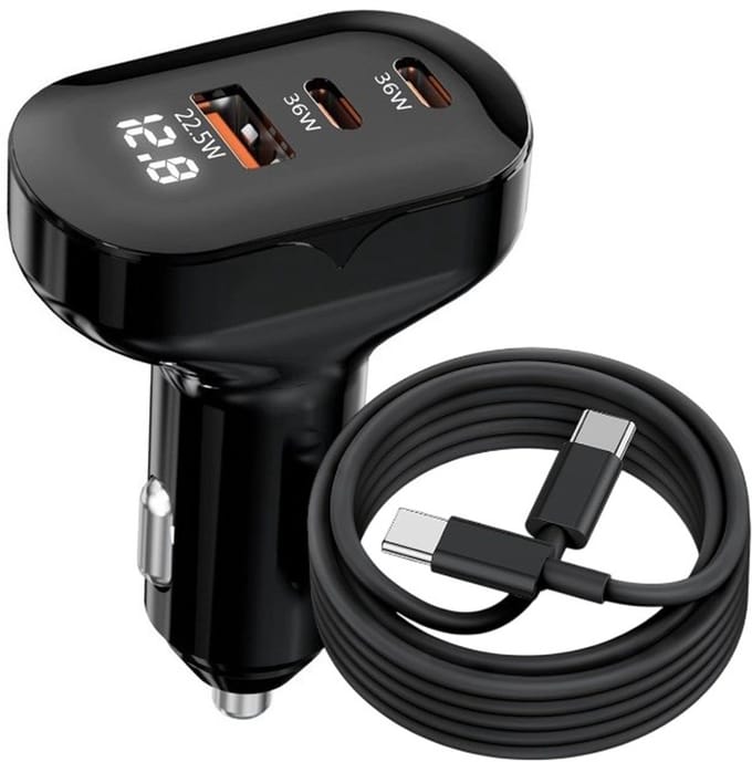 Premium Autolader – 72W – USB-C (2x) & USB-A – PD & PPS – Snellader voor Auto - Sigarettenaansteker USB oplader auto + USB C kabel