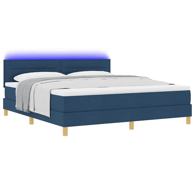 vidaXL - LED - Box - Spring - Bed - met - hoofdeinde - Blauw - 180 - x - 200 - cm - Stof