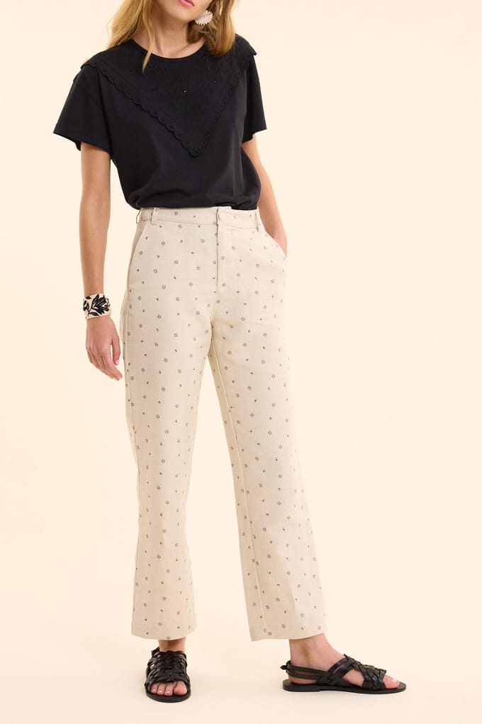 ICode Ecru Pants With Micro Flower Print Ecru Größe: 38 | Stoffhosen Outlet | Damen | Braun