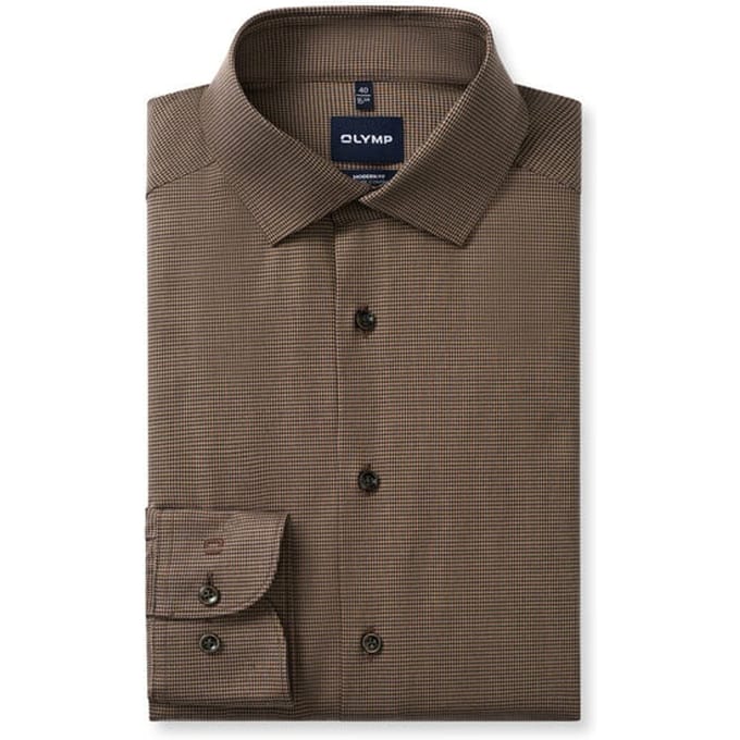 OLYMP Luxor 24/Seven Overhemd, Modern Fit, Global Kent, Nougat