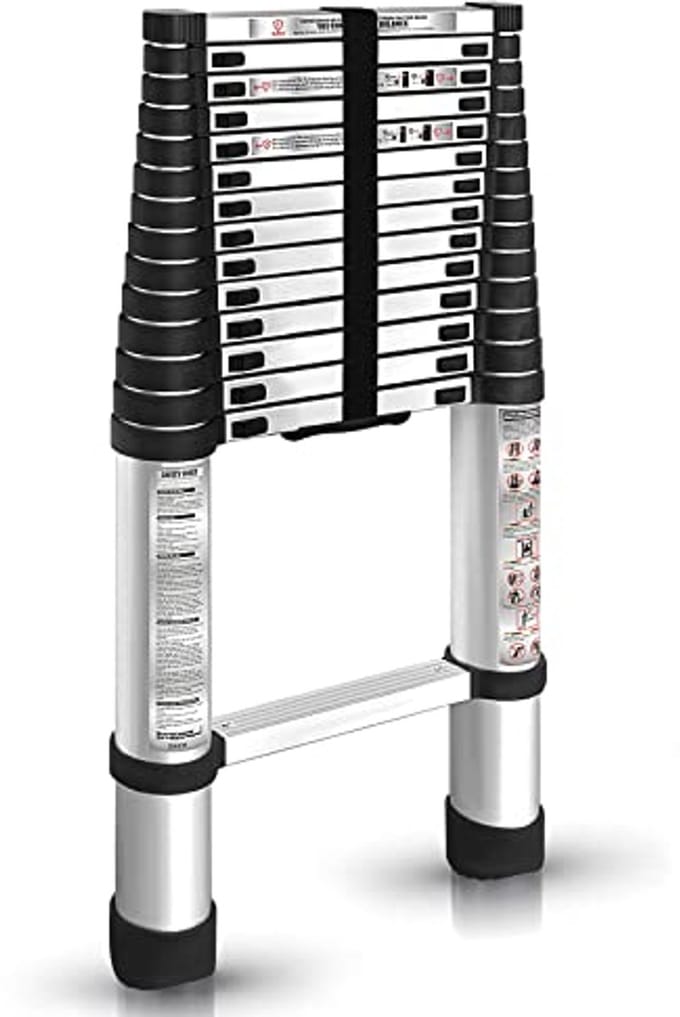 Telescopische Aluminium Ladder 4,4 m - Opvouwbaar en Multifunctioneel - Antislip Inklapbare Ladder