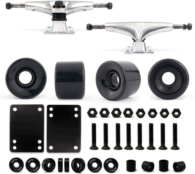 Cruiser Skateboard Truck en Wiel Set met Lagers, Schroeven en Riser Pads