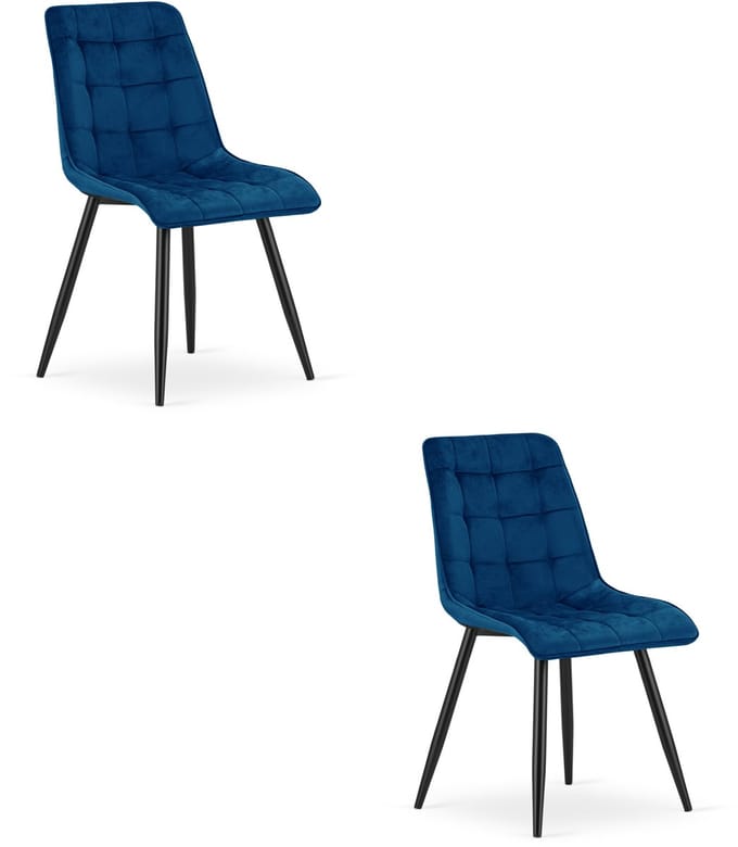 Set van 2 eetkamerstoelen SPLIT – Fluweel donkerblauw – Zwarte metalen poten – Modern design