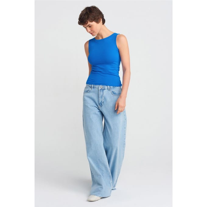 Vrouwen Hoge Taille Wijde Pijpen Katoenen Jeans
