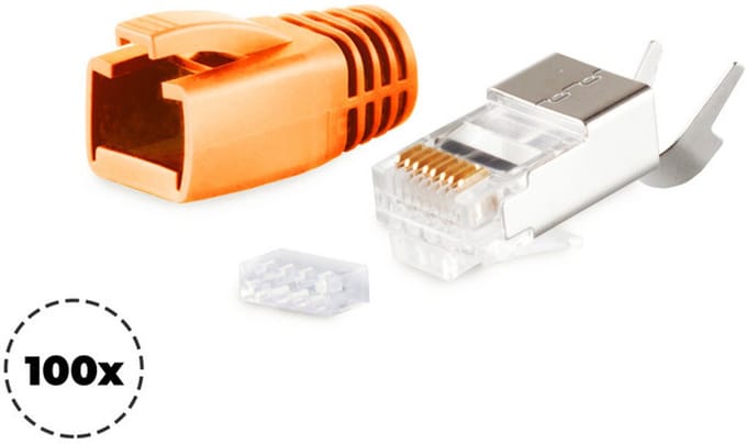 RJ45 krimp connectoren | 3-delig | STP | CAT6/6a/7 | vaste/flexibele aders | 100 stuks | oranje