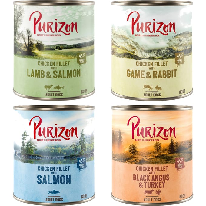 6x800g Purizon Original Adult Mixpakket (2x Black Agnus, 2x Lam, 1x Zalm, 1x Wild) Honden Natvoer