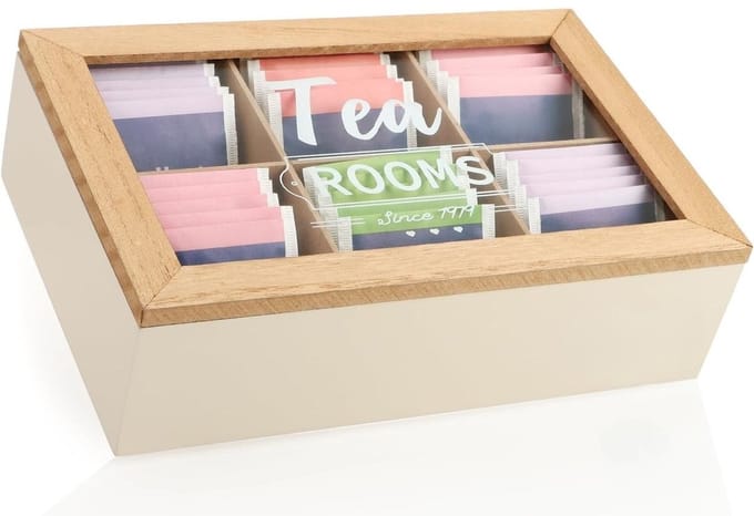 SNJY® Theedoos - Thee Organizer - Thee Houder - 16L x 24B x 7H cm - Grijs/Bruin