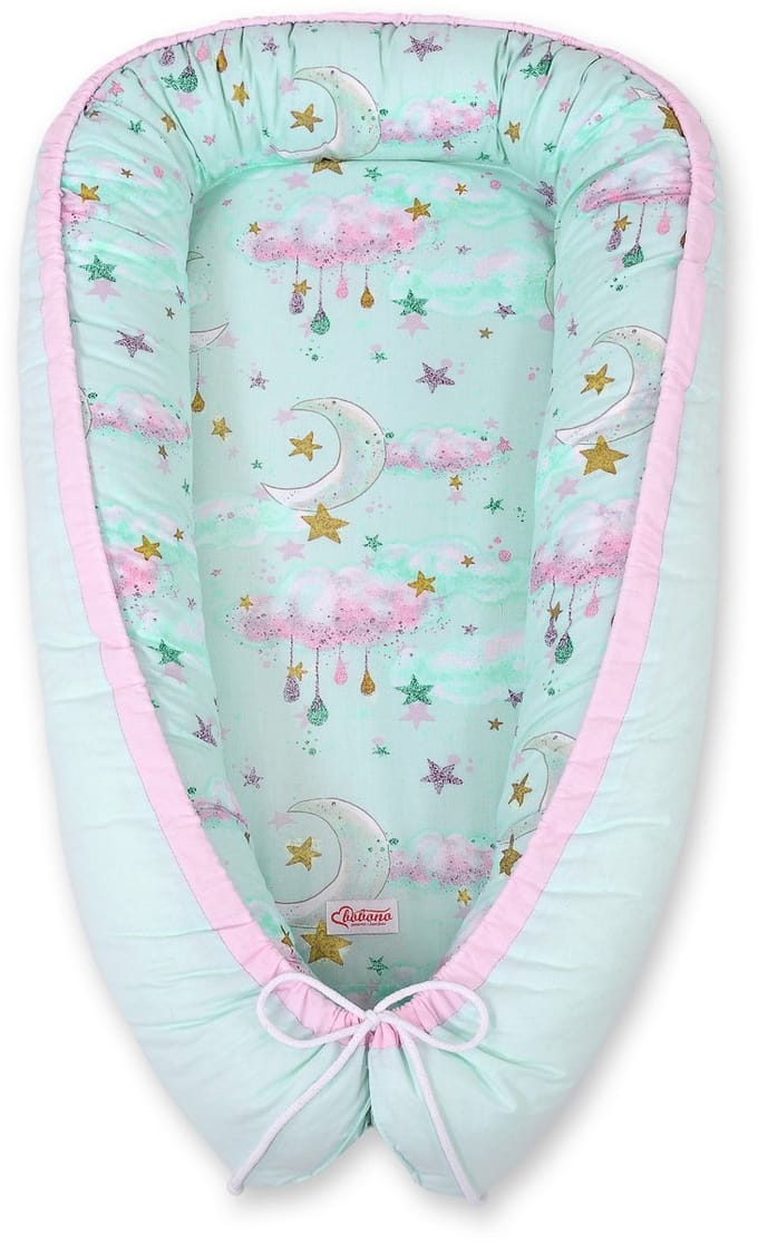 Babynest dubbelzijdig Premium Cocoon voor baby's BOBONO- moons mint