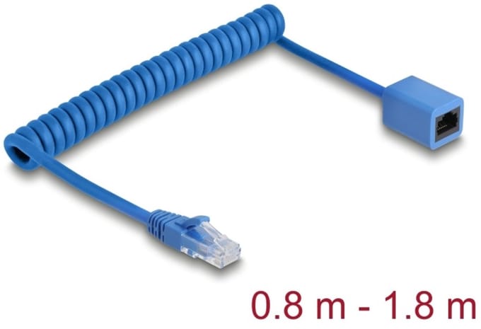Delock RJ45 Coiled Cable plug to jack Cat.6 UTP 0.8 m to 1.8 m blue