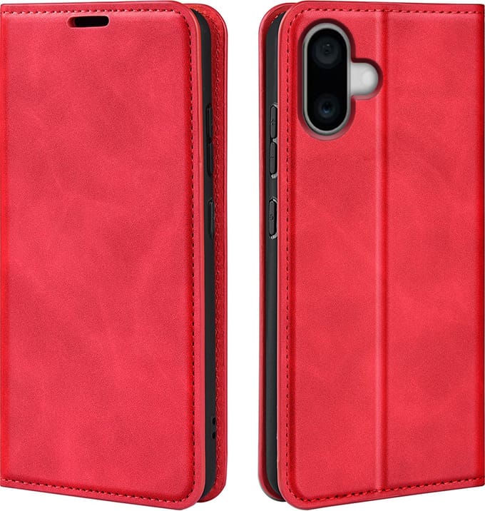 MobyDefend Hoesje - Geschikt voor iPhone 16 Plus - Luxe Wallet Bookcase (Magnetische Sluiting) - Rood