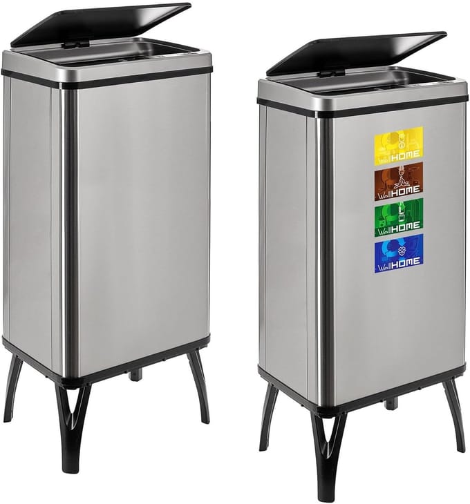 2-Pack Slimme Sensor Prullenbak 50L - Antracietgrijs met Magnetische Labels
