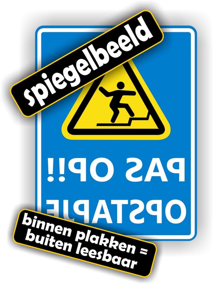 Jerma - Spiegelbeeld Raamsticker - Pas op het Opstapje - 15x20cm - zelfklevend - Vinyl