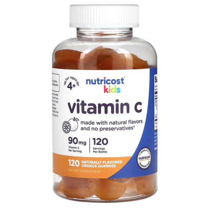 Nutricost, kinderen, vitamine C, vanaf 4 jaar, sinaasappel, 90 mg, 120 gummies