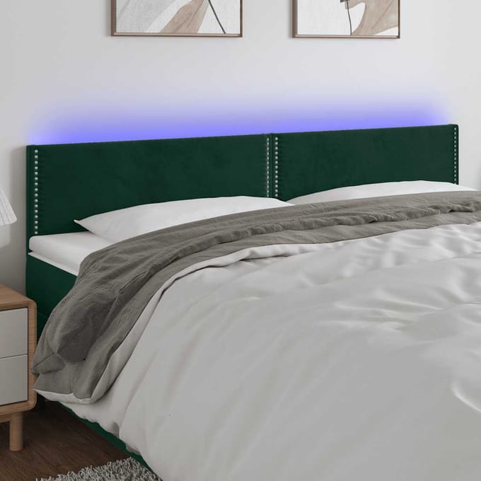vidaXL Hoofdbord LED 180x5x78/88 cm fluweel donkergroen