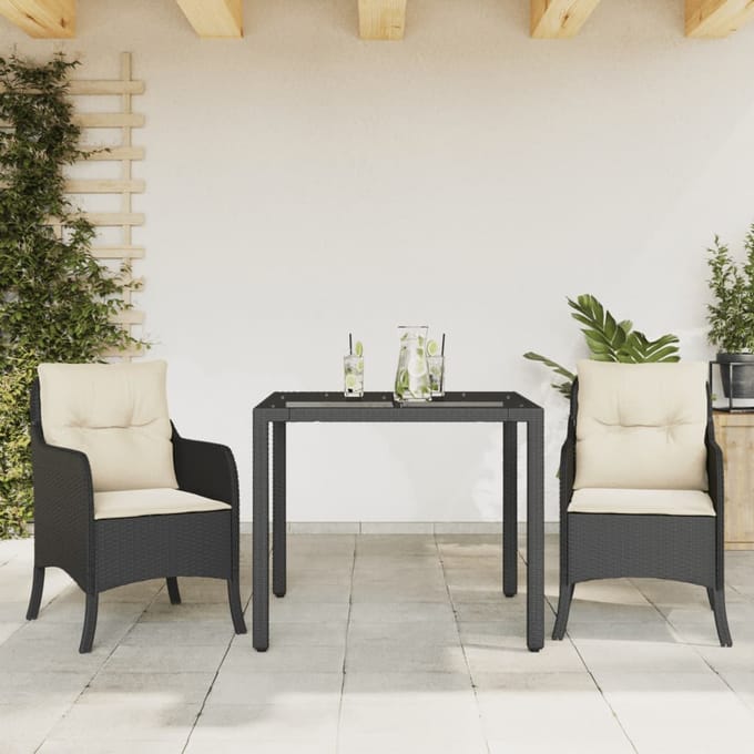 vidaXL - 3-delige - Tuinset - met - kussens - poly - rattan - zwart
