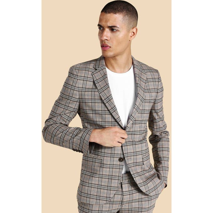 Single Breasted Super Skinny Suit Jacket | Tan | Size 54