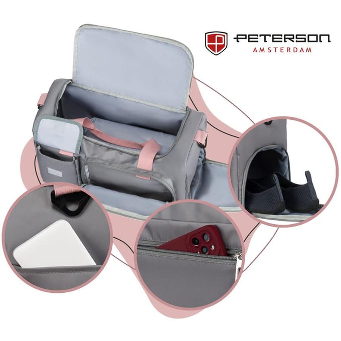 Peterson - Sporttas - Polyester - Grijs/Roze - Twee Compartimenten
