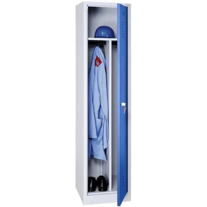Kledinglocker, 1 deur, B 400 x H 1800 mm cilinderslot, lichtgrijs/blauw