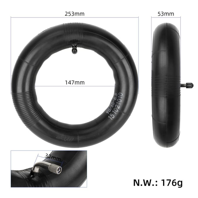 Pneu à vide pour scooters électriques tout-terrain Ulip 100/65-6.5 avec valve d'angle épaissie 90/65-6.5 noir