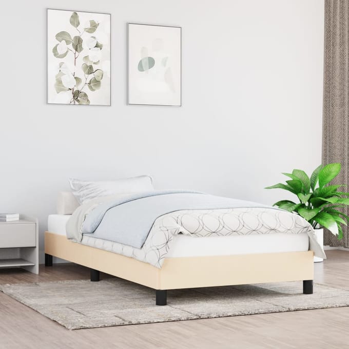 vidaXL - Bedframe - zonder - matras - 100x200 - cm - stof - crèmekleurig