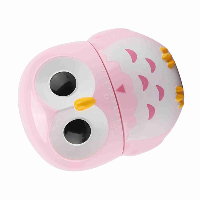 Leuke Uil Vorm Keuken Handmatige Timer Mechanische Thuis Koken Tellers Klok Pinkish gray