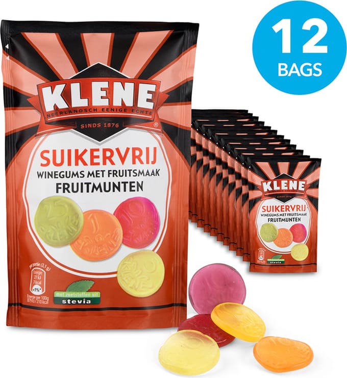 Klene Fruitmunten - suikervrij - 110g x 12