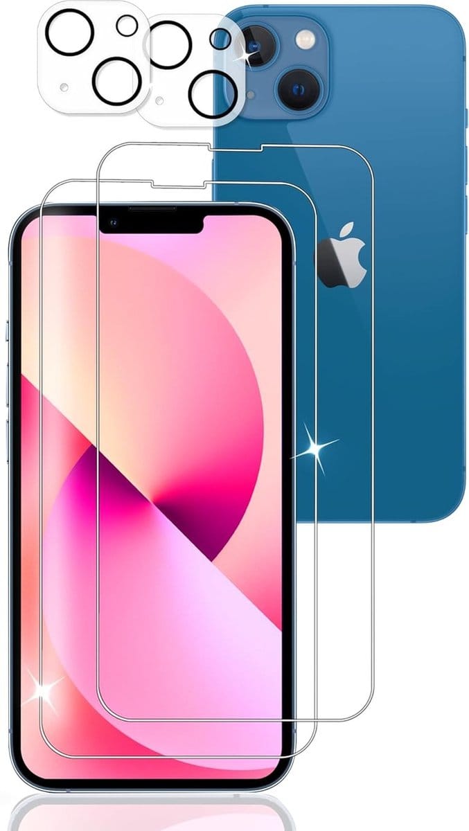 Glasplaatje Screen Protector 2x en Camera lens protector 2x / Tempered glass Screen protector Geschikt voor: iPhone 14 Plus - Beschermglas - Transparant