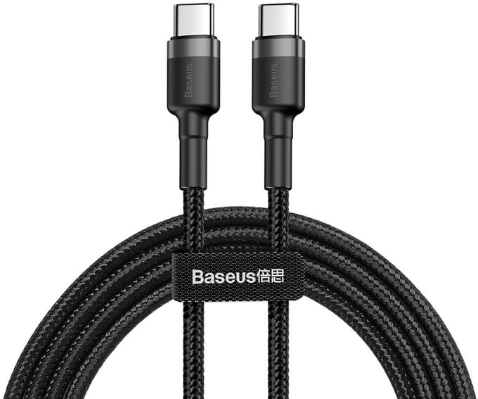 Baseus Geweven Nylon USB-C naar USB-C Snellaadkabel 2M Grijs - 3A Max