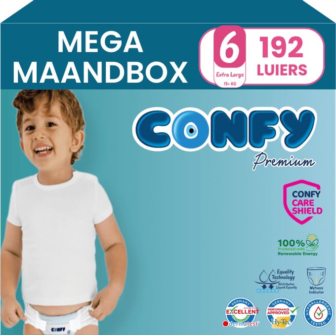 Confy Premium - Luiers Maat 6 (15+kg) - 192 Luiers - Mega MaandBox