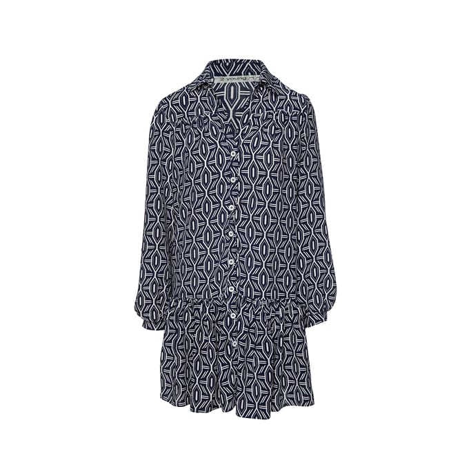 Navy en witte print jurk met knopen