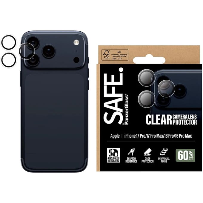 SAFE by PanzerGlass Camera Lens Protector Transparent iPhone 17 Pro | iPhone 17 Pro Max | iPhone 16 Pro | 16 Pro Max