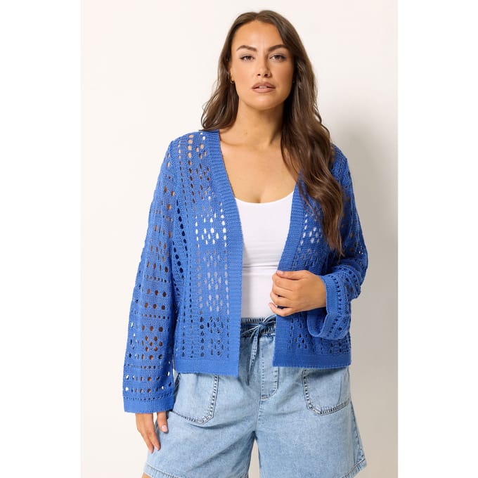 Yours Blauw Grof Gebreid Vest Size 58-60