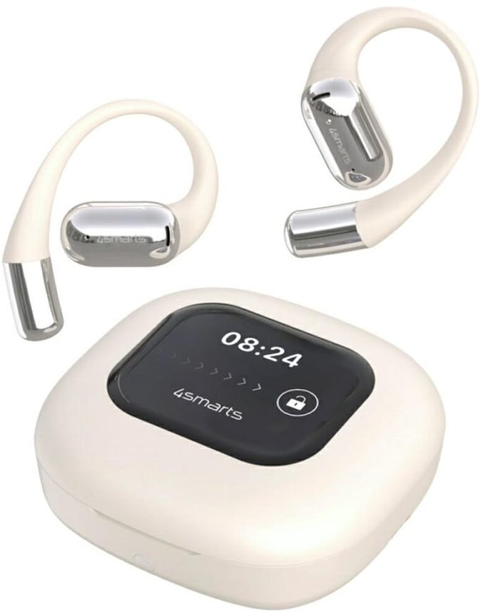 4smarts SkyBuds OWS - Bluetooth Koptelefoon - AI Scherm - Open-Ear Design - Beige