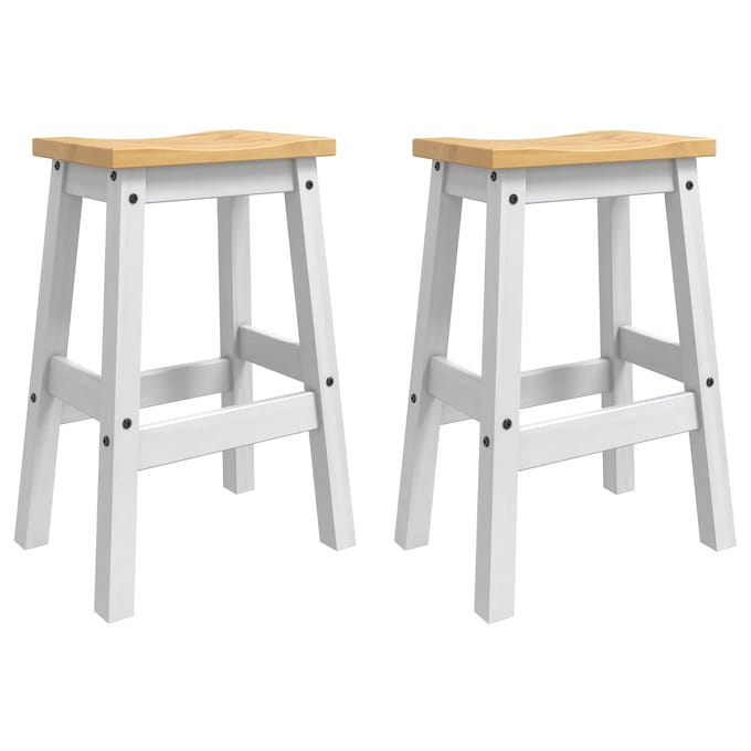 vidaXL - Barkruk - 2 - st - Wit - en - Honingwas - 44 - x - 30 - x - 63 - cm - Massief - grenen