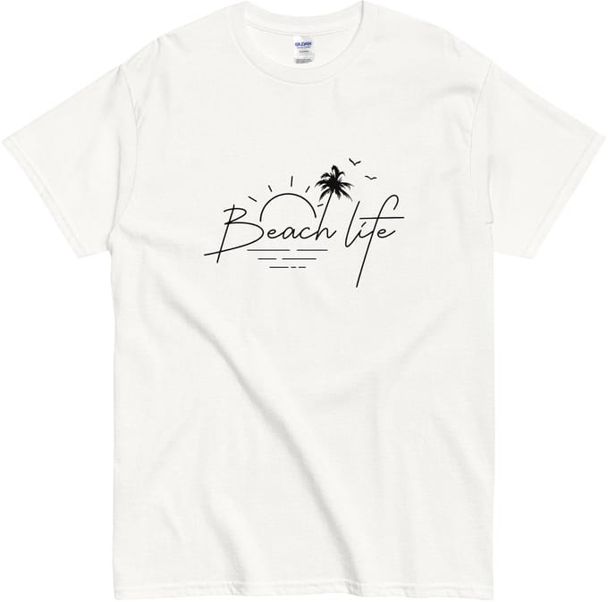 Beach Life T Shirt Dames en Heren - Minimalistisch Design Strand Leven - Wit - M