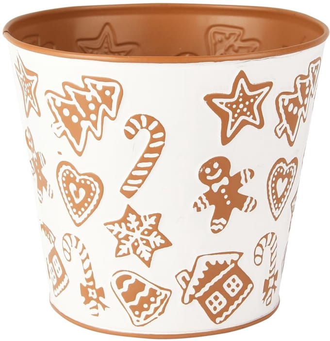 Dekoratief | Bloempot 'Christmas Sweets', wit/bruin, metaal, 16x16x14cm | A255907