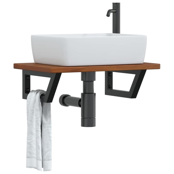 vidaXL - Badkamer - wandschap - staal - en - massief - eikenhout